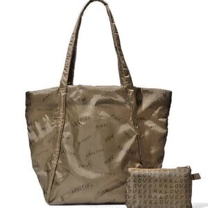 NEW NWT VICTORIA'S SECRET Love Pink Large Weekender Tote Folding Bag Green Logo